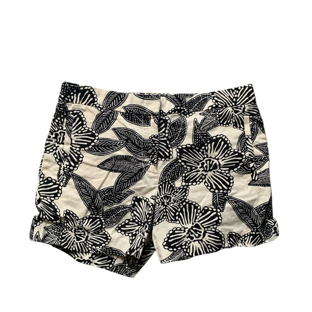 J. Crew Black & Cream Polynesian Floral Shorts 4